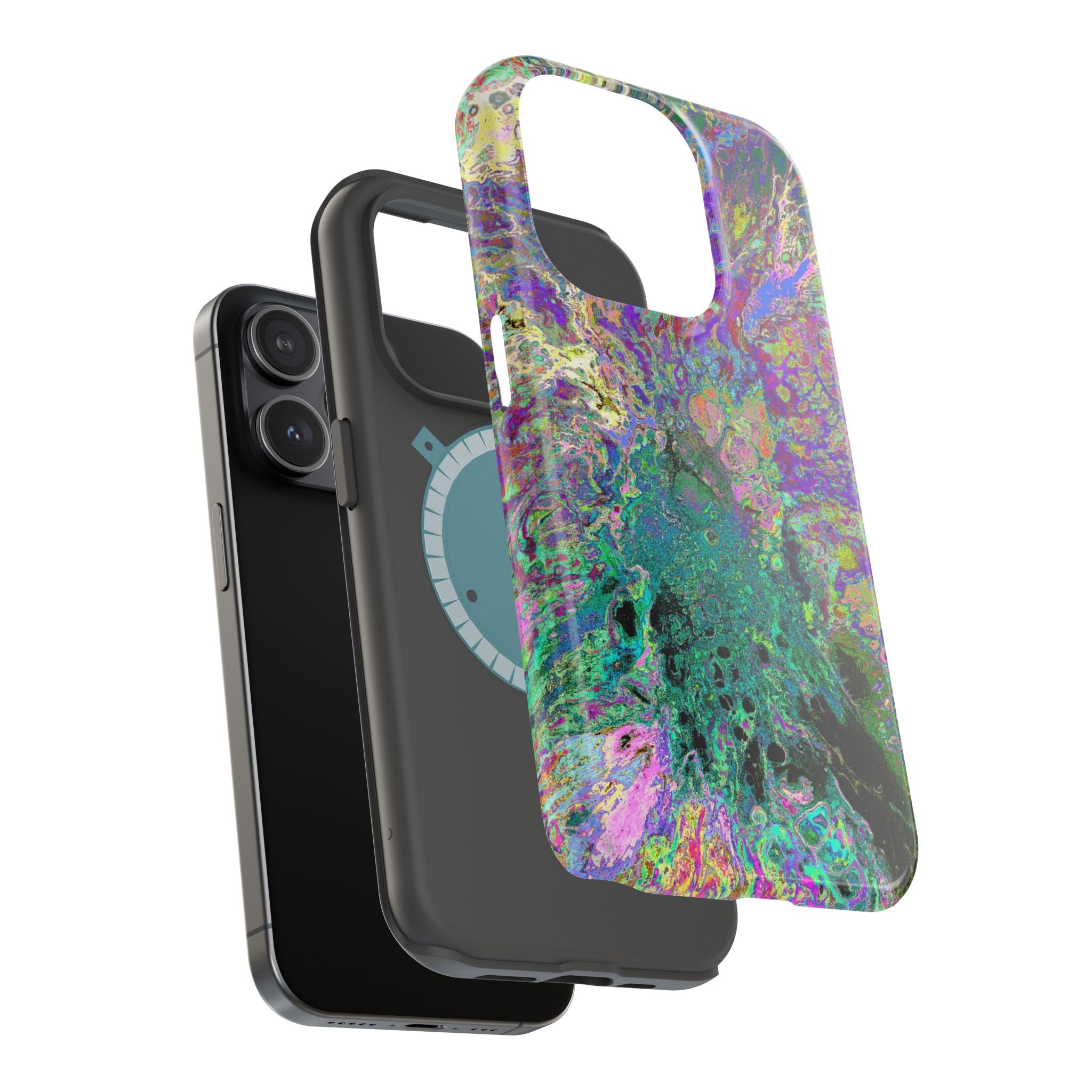 Violet Bloom MagSafe iPhone Case – Abstract Art Design, Shockproof for iPhone 14–17 Pro & Pro Max