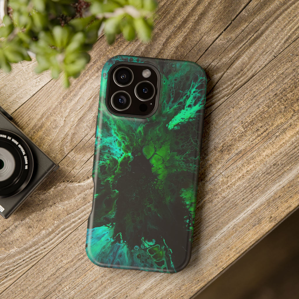 Emerald Collapse MagSafe iPhone Case – Abstract Art Design, Shockproof for iPhone 14–17 Pro & Pro Max