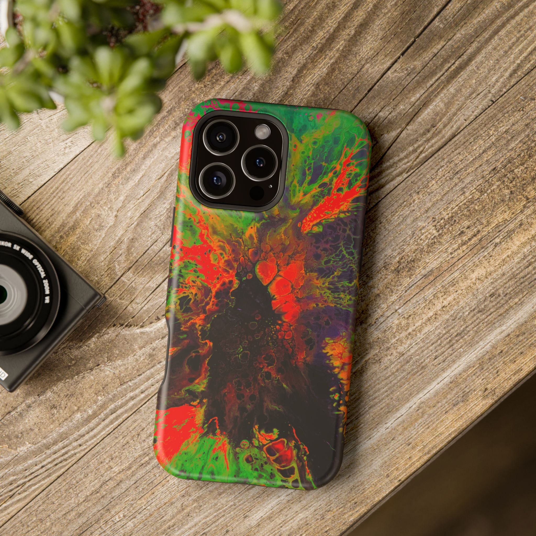 Neon Camo MagSafe iPhone Case – Abstract Art Design, Shockproof for iPhone 14–17 Pro & Pro Max