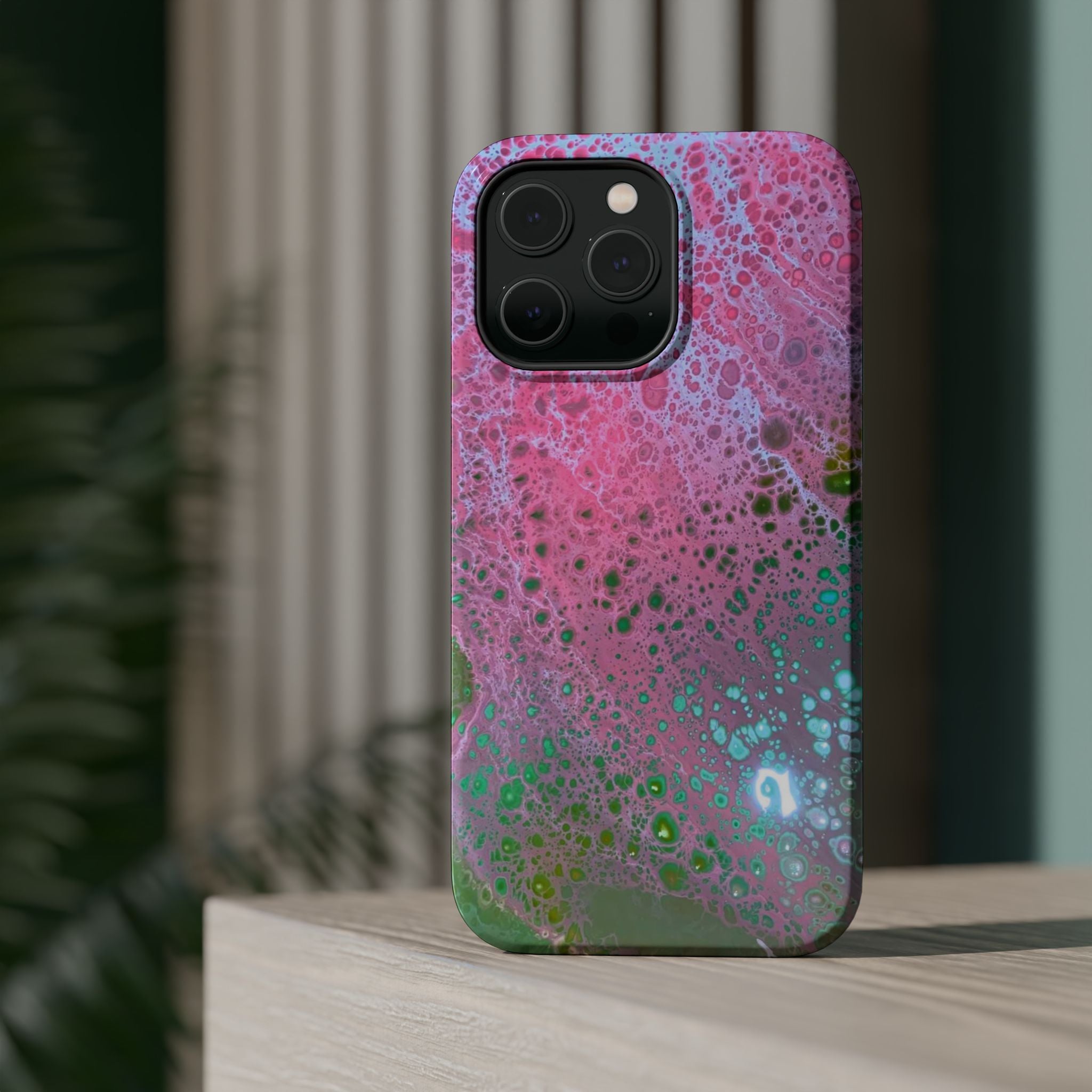Acid Pink MagSafe iPhone Case – Abstract Art Design, Shockproof for iPhone 14–17 Pro & Pro Max