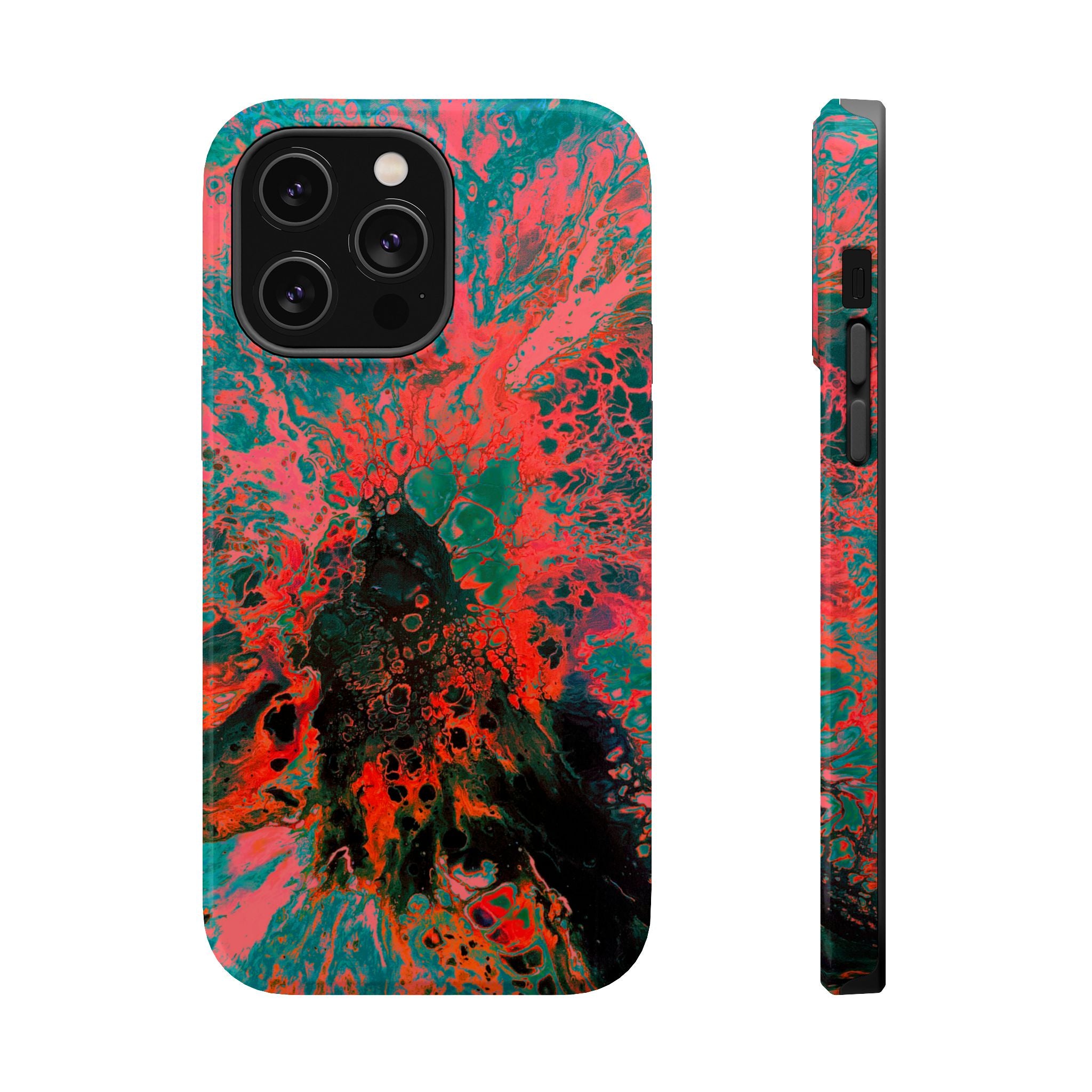 Crimson Shock MagSafe iPhone Case – Abstract Art Design, Shockproof for iPhone 14–17 Pro & Pro Max