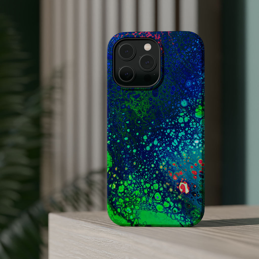 Techno Bloom MagSafe iPhone Case – Abstract Art Design, Shockproof for iPhone 14–17 Pro & Pro Max