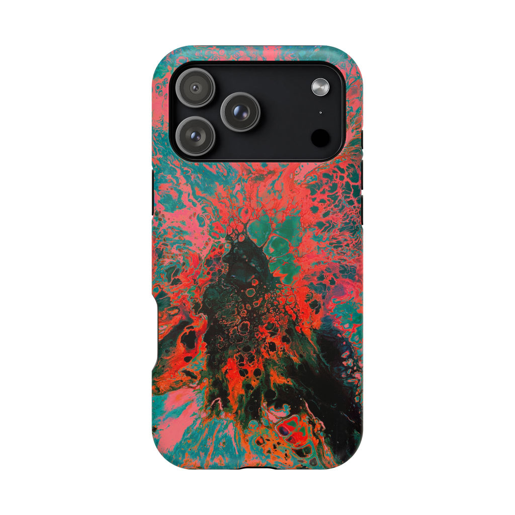 Crimson Shock MagSafe iPhone Case – Abstract Art Design, Shockproof for iPhone 14–17 Pro & Pro Max
