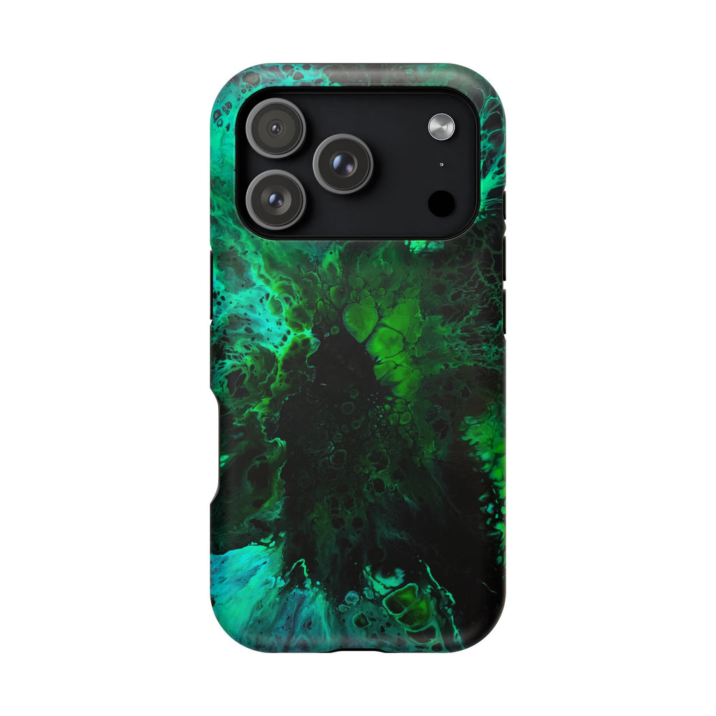 Emerald Collapse MagSafe iPhone Case – Abstract Art Design, Shockproof for iPhone 14–17 Pro & Pro Max