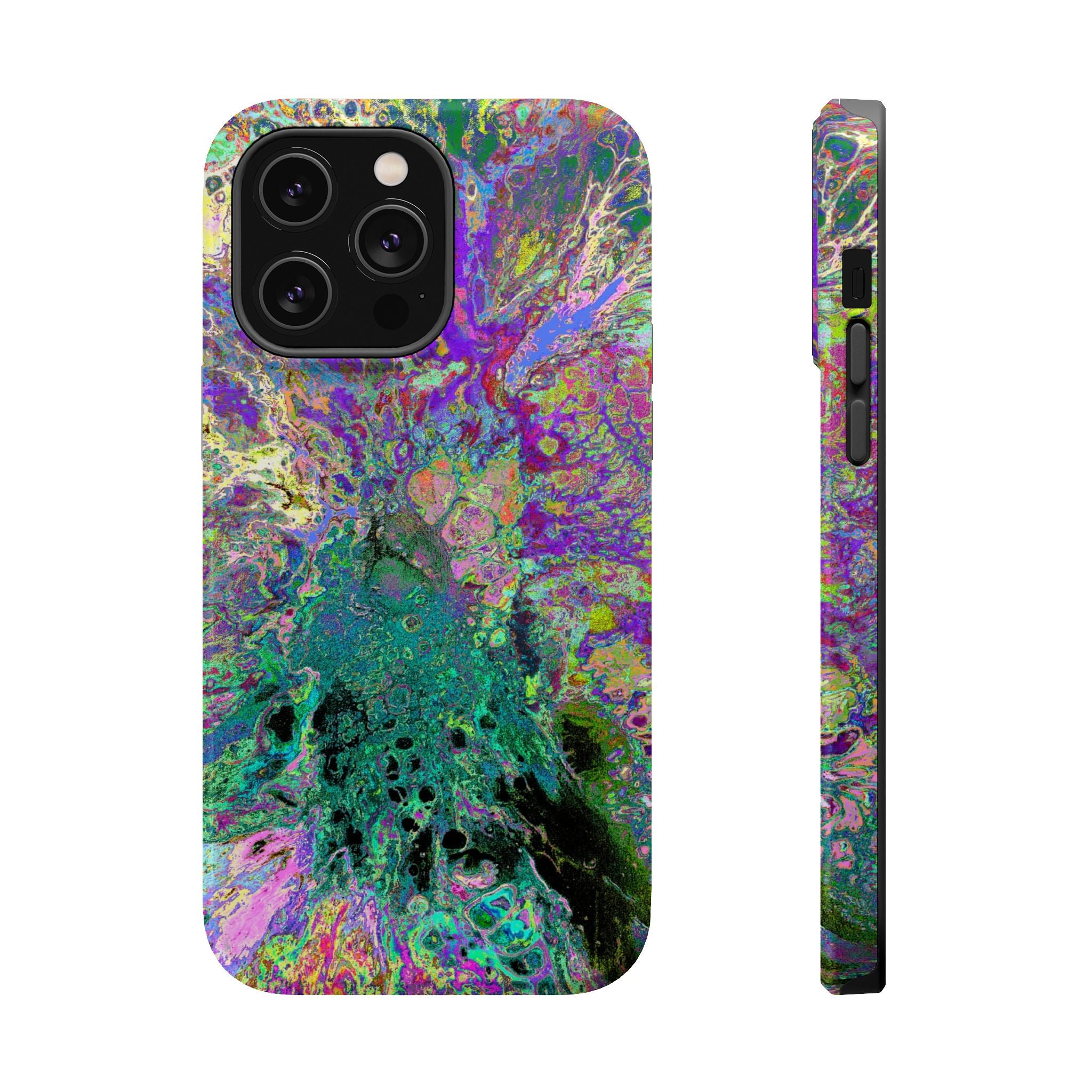 Violet Bloom MagSafe iPhone Case – Abstract Art Design, Shockproof for iPhone 14–17 Pro & Pro Max