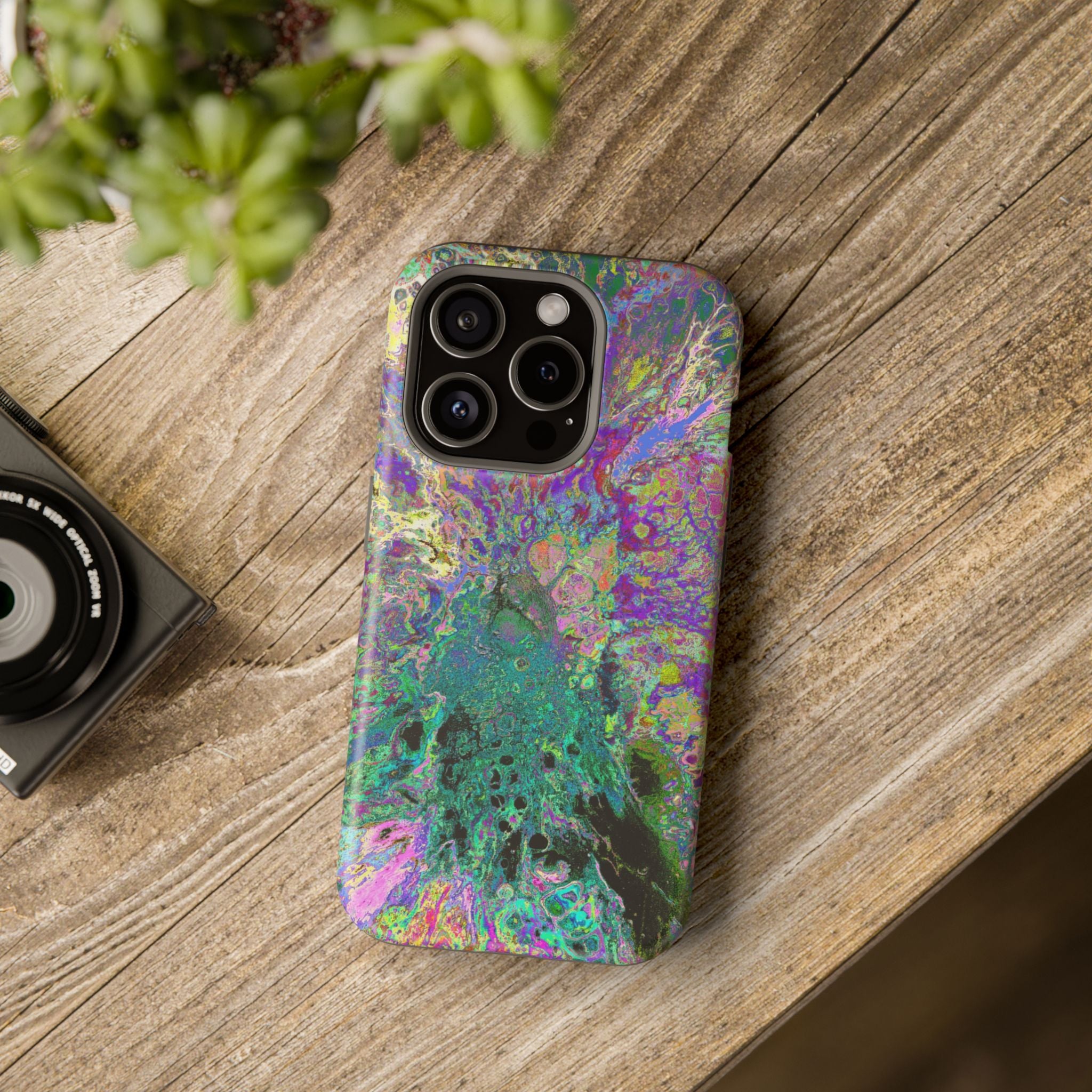 Violet Bloom MagSafe iPhone Case – Abstract Art Design, Shockproof for iPhone 14–17 Pro & Pro Max