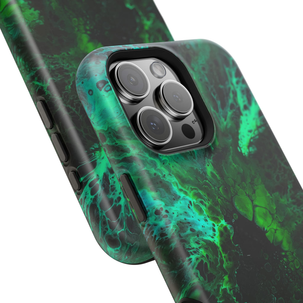 Emerald Collapse MagSafe iPhone Case – Abstract Art Design, Shockproof for iPhone 14–17 Pro & Pro Max