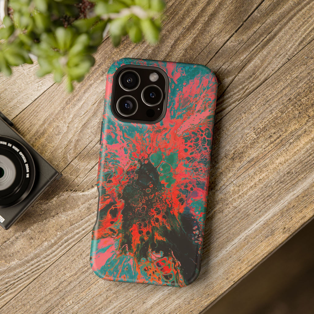 Crimson Shock MagSafe iPhone Case – Abstract Art Design, Shockproof for iPhone 14–17 Pro & Pro Max
