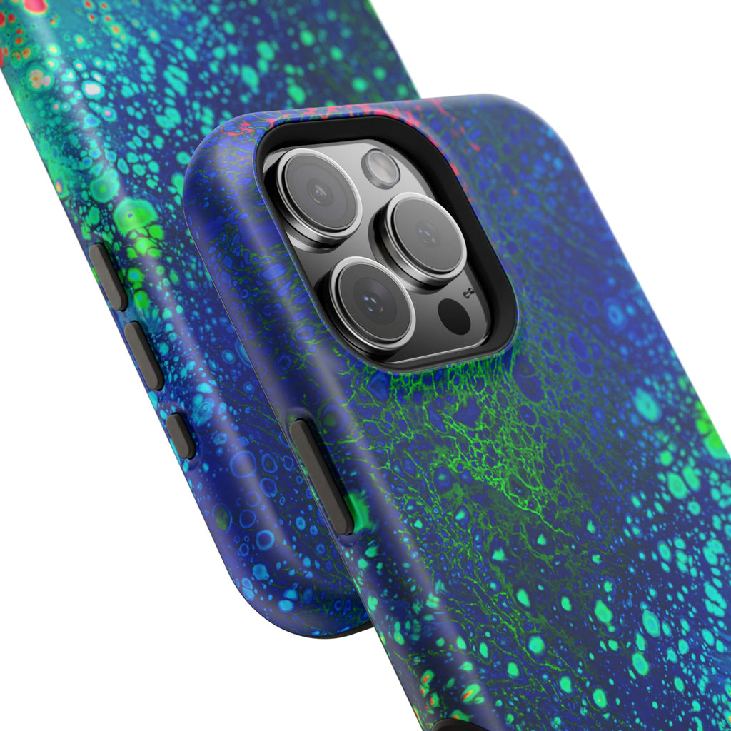 Techno Bloom MagSafe iPhone Case – Abstract Art Design, Shockproof for iPhone 14–17 Pro & Pro Max