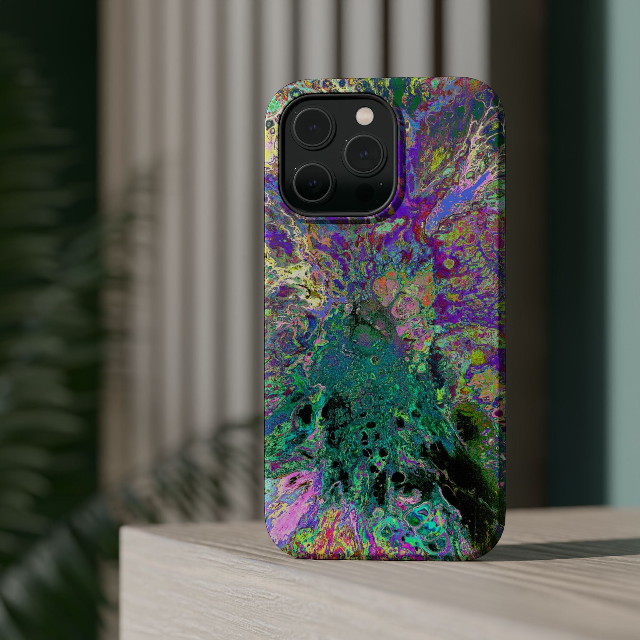 Violet Bloom MagSafe iPhone Case – Abstract Art Design, Shockproof for iPhone 14–17 Pro & Pro Max